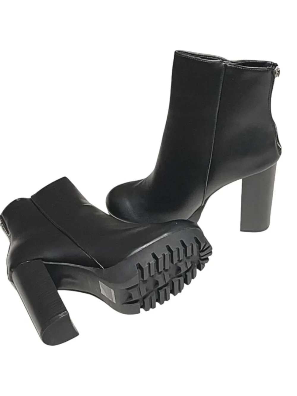 Wild Diva Chunky Heel Platform Lug Sole Back Zip High Ankle Boots